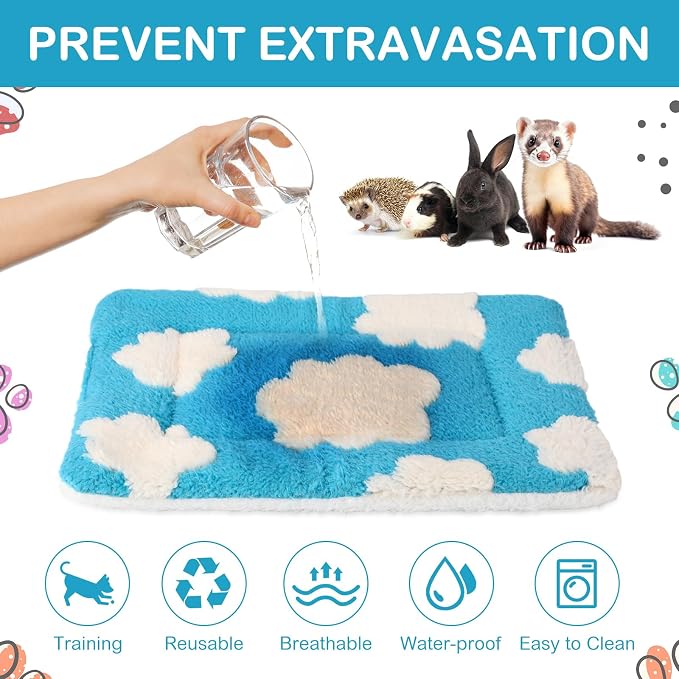Haull 4 Pcs Waterproof Guinea Pig Bedding Soft Dog Cat Bed Crate Mat Small Animal Plush Cage Liners Rabbit Bunny Kennel Pad Reversible Cozy Pee Thickened Hamster Pad(White Cloud,13 x 10 Inch)
