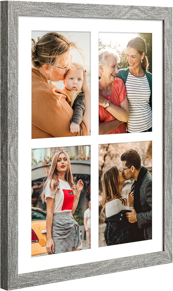 9x13 Collage frame with 4 Openings 4X6 Pictures, Multiple Picture Frame with Mat, Wall or Tabletop Decor, Grey Wood Grain,2 Pack