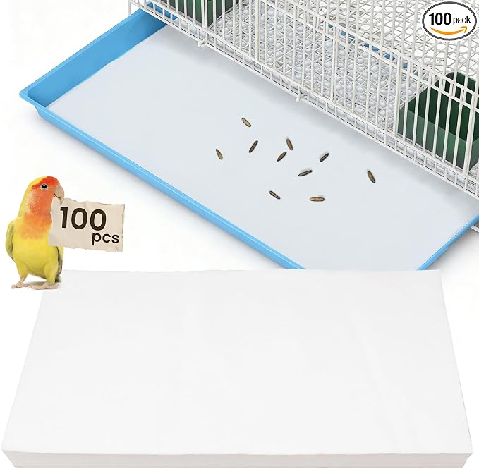 23.6x16.9in Bird Cage Liners,100 Sheets Pre-Cut Cage Tray Pads | Disposable Absorbent Non-woven Pads Absorb Moisture and Collect Feathers for Parrots, Cockatiels, Parakeets and Finches