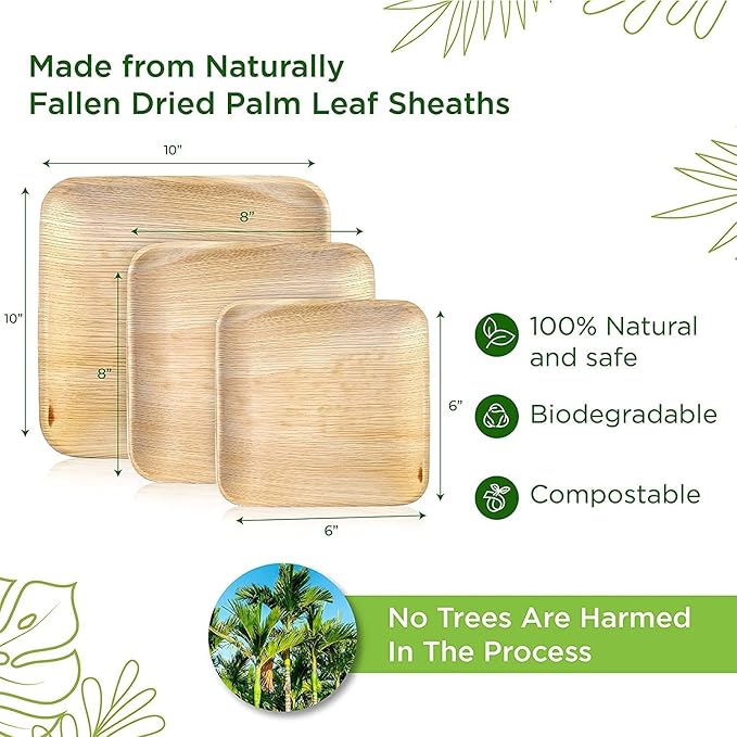 6 Inch 40 Square Palm Leaf Plates – Compostable, Biodegradable, Eco-Friendly – Like Bamboo Disposable Plates for Party, Wedding, Picnic – Sturdy, Heat Proof & Leak Proof