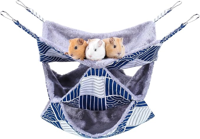 3 Tier Ferret Rat Hammock, Guinea Pig Cage Accessories, Blue Check | Rat Hammock for Cage, Pet Cage Hanging Hammock, Small Animals, Guinea Pig, Ferret, Kitten, Squirrel, Chinchilla, Rat, Parrot