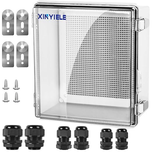 Waterproof Outdoor Project ABS Plastic Junction Box IP67 Weatherproof Dustproof Enclosure with Hinged Cover, Mounting Plate,Wall Brackets for Power Project (Clear, 11.8"x11.8"x7.1")