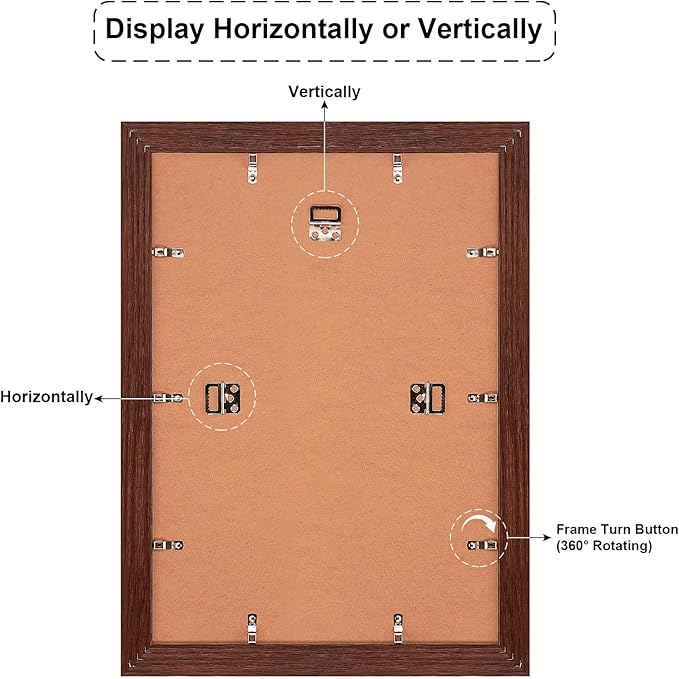 13.5x19.5 Picture Frame Display 9 opening 4X6 Picture Frame Collage,Multi Photo Frame with Mat,Plexiglass,Wall or Tabletop Decor,Walnut Wood Grain