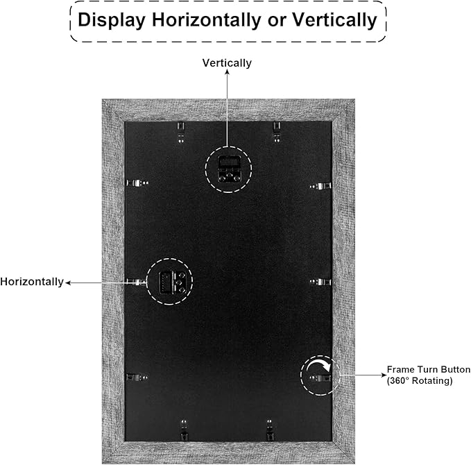 11x17 Picture Frame Display 6 picture frame collage 4x6,Multi Photo Frame with Mat,Plexiglass,Wall Mount Decor,Grey Wood Grain