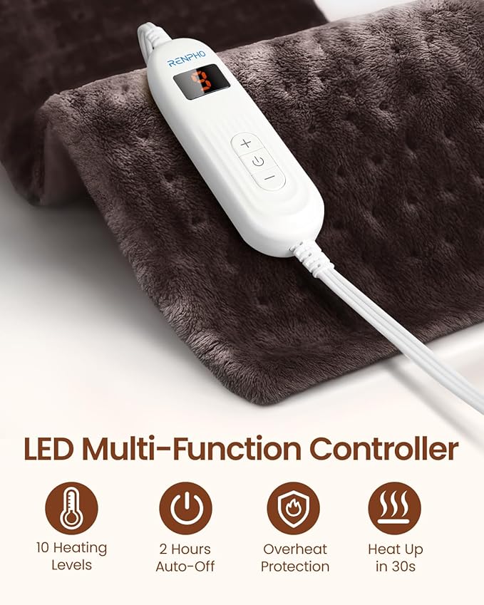 RENPHO Heating pad for Neck and Shoulder and Back & Period Cramps and Leg Pain Relief, Electric Heat Pads, Mothers Day Gifts & Birthday Gifts for Women, FSA Eligible, ETL Certified, 12"x24" Brown