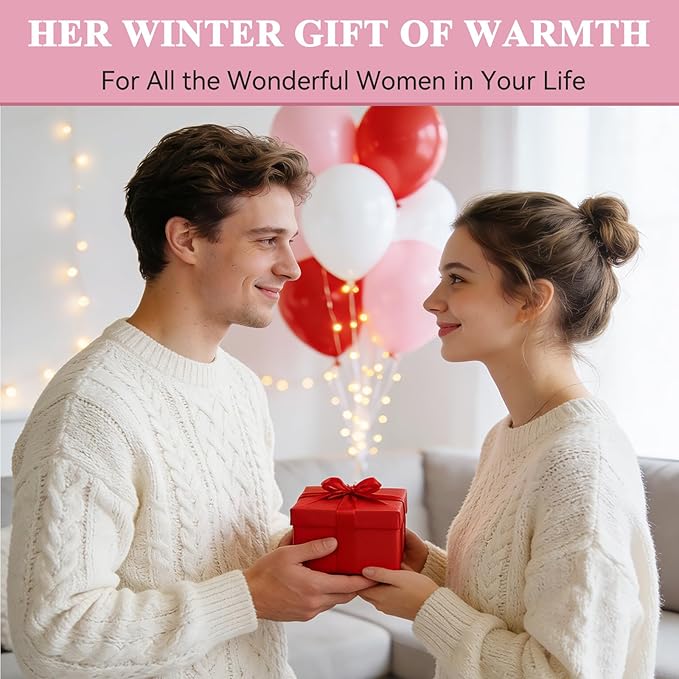 QUIRAI Winter Hat Gloves Scarf Set Women, Fleece Lined Beanie with Pom, Scarf Neck Warmer Touchscreen Gloves 3 in 1 Gift Set