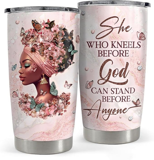 Black Woman Tumbler 20oz Stainless Steel Insulated Coffee Travel Mug Cup for Women Girls Gifts for Birthday Christmas