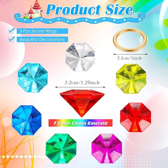 ZCYSRLQIN 25 Pcs Gold Round Rings Set Acrylic Diamond Gemstone Jewelry Alloy Halloween Party Hunting Cake Ornament Gift Bag Blue Hedgehog Power （0.9 x 1.3 inches）