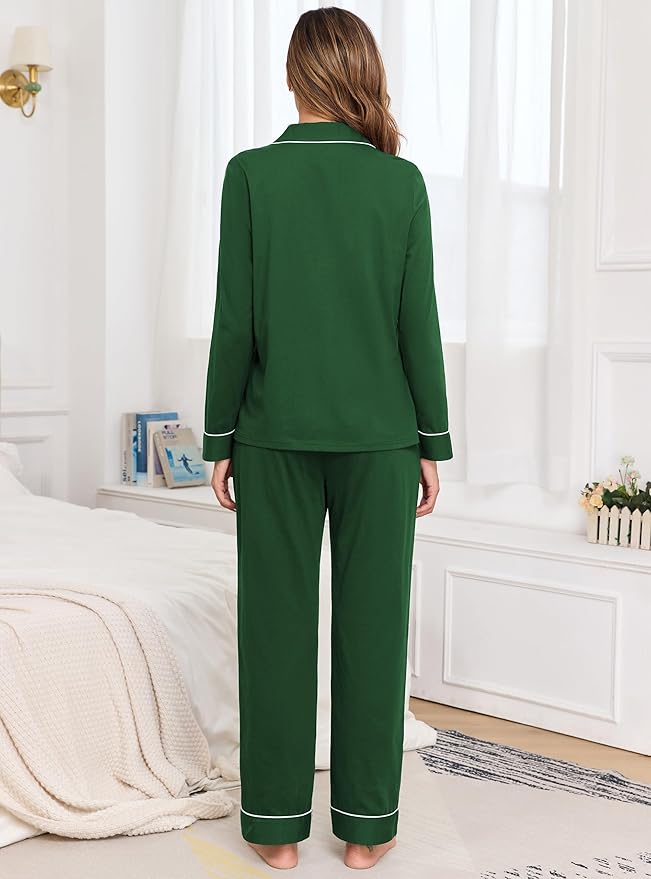 Veseacky 100% Cotton Pajamas for Women Set Long Sleeve Button Down Sleepwear Soft Pjs Lounge Sets with Pockets S-XXL
