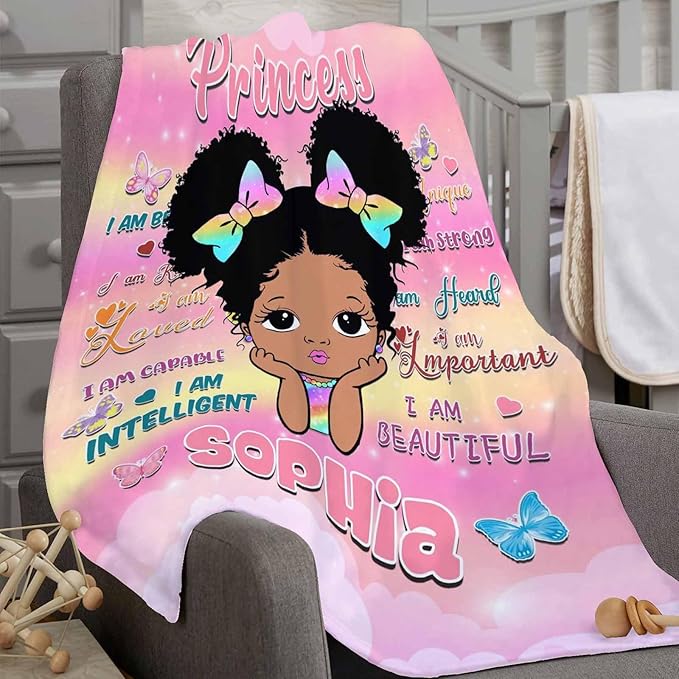 Personalized Blanket for Kids Adults Personalized Name Blanket Custom American African Blanket with Name Personalized Gifts for Christmas Birthday Mothers Fathers Day