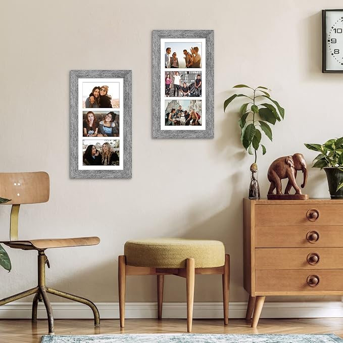 8x16 Picture Frame Display 3 opening Picture Frame 5x7 Collage,Multi Photo Frame with Mat,Plexiglass,Horizontal and Vertical Formats for Wall Decor,Grey Wood Grain