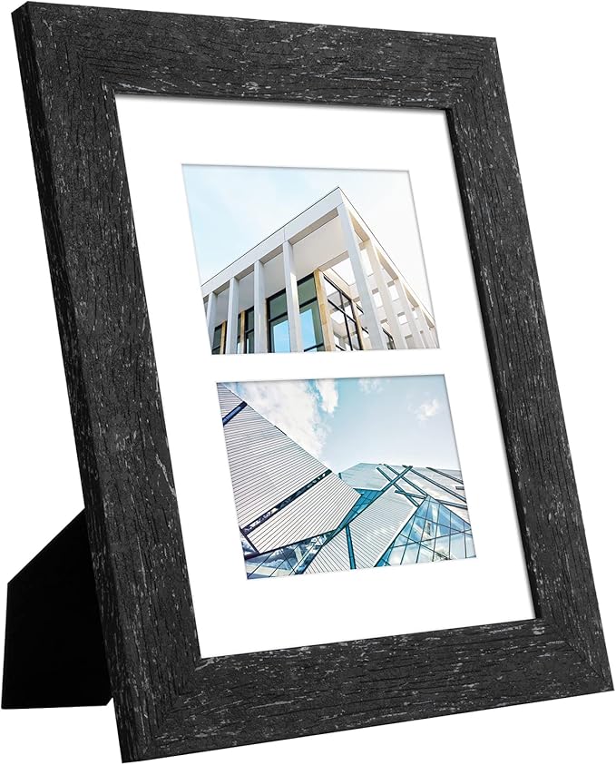 8x10 Picture Frame Display Double 4X6 Picture Frame Collage,Multi Photo Frame with Mat,Plexiglass,Wall or Tabletop Decor,Black Wood Grain
