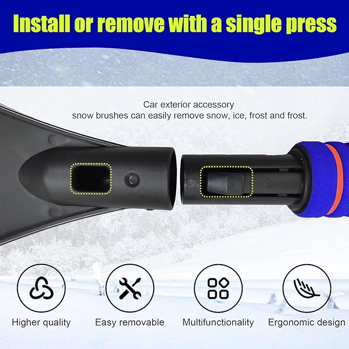 24 Inch Car Snow Scraper and Brush, Detachable Scratch Free Ice Scraper with Ergonomic Foam Grip, Universal Winter Snow Removal Tool for Car Windshield Window (Blue)