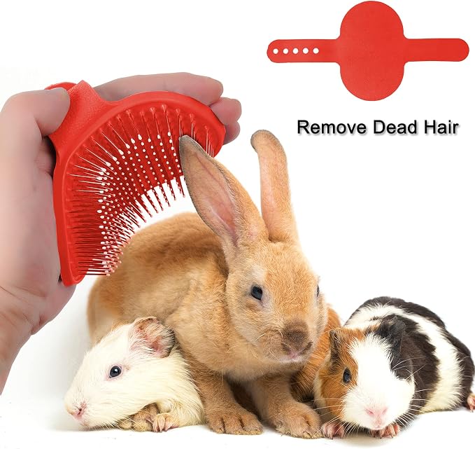 Patelai 4 Pieces Bunny Grooming Kit Rabbit Nail Clipper Rabbit Brush Hair Remover Shampoo Brush with Adjustable Ring Handle for Rabbits Guinea Pig Hamsters Puppy Kitten Hamster Ferret(Pink, Red)