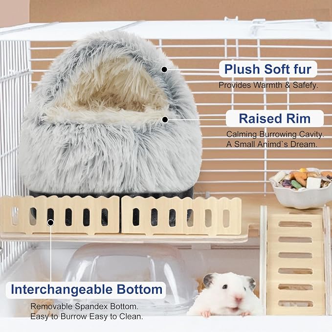 Guinea Pig Hideout, Doughnut Guinea Pig Bed, Hamster Rabbit Bunny Bed(Grey) | Washable Hamster Rabbit Bunny Bed with Hooded Cover, Calming Round Cave Beds for Small Animal Bunny Rabbit Hideout