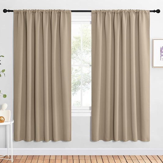 NICETOWN 2 Panels Blackout Curtains, Rod Pocket Window Curtains Room Darkning Drapes for Bedroom/Living Room, Thermal Insulated Solid Draperies for Home Office/Study, 62 by 72-Inch, Soft Taupe