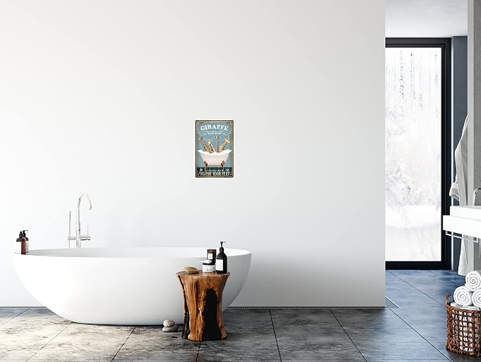 Funny Giraffe Decor Vintage Bathroom and Bathtub Metal Tin Sign Giraffe Pet Lovers Gift Farm Home Bar Man Cave Retro Wall Art Poster Accessories 8x12 in