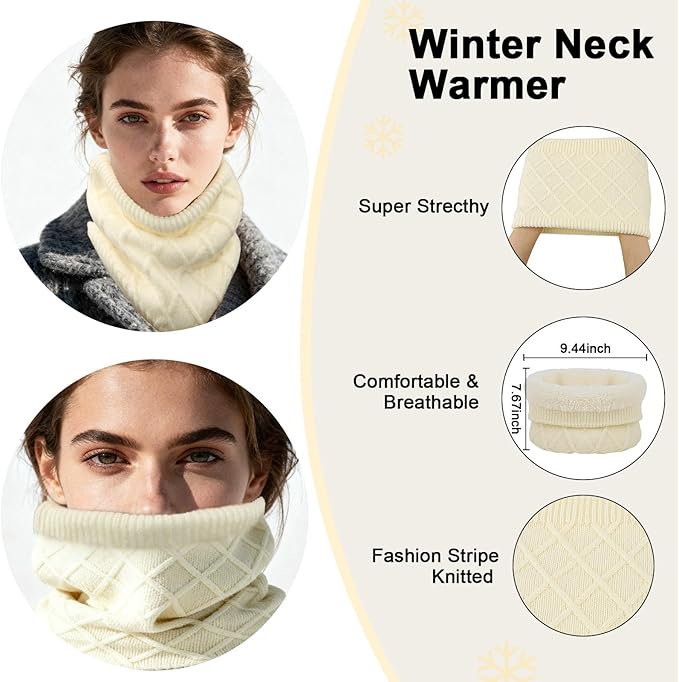 YARIEW Winter Hat Neck Warmer and Gloves Set for Women, Warm Knitted Beanie with Pom Pom, Soft Ear Warmer Scarf, Warm Gloves