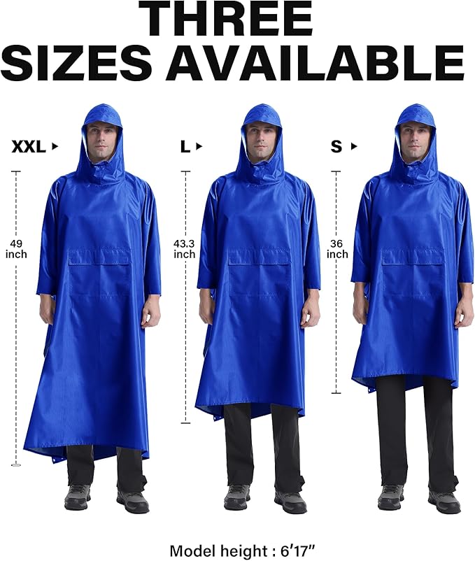iCreek Hooded Rain Poncho Packable Unisex Raincoat Jacket with Pocket Waterproof Lightweight for Hiking, Camping, Outdoor