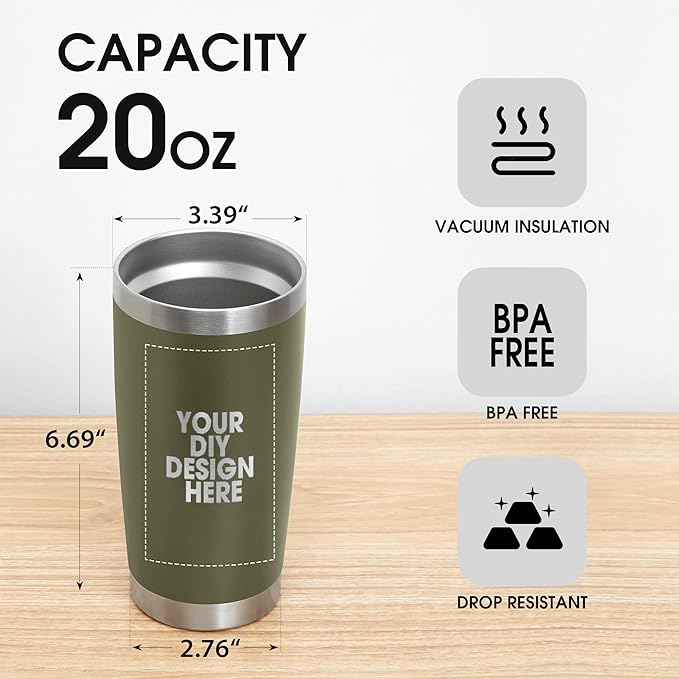 Personalized Custom Tumbler Print in USA 100 Pcs 20oz Stainless Steel Coffee Cup with Lid & Straw Double Wall Insulated Tumbler with Colorful Text Logo Photo