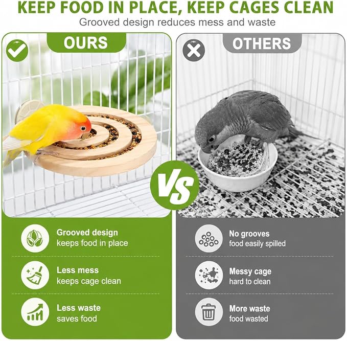 Bird Foraging Toy with Perch, Natural Kiln-Dried Wood Slow Feeder Puzzle Toy for Parakeets, Budgies Cockatiels Conures Relieve Boredom Reduce Seed Mess Prevent Overgrown Beaks for Small & Medium Birds