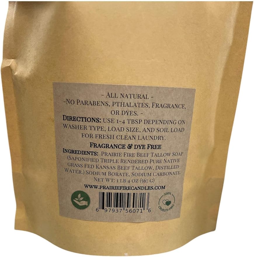 Beef Tallow Organic Laundry Detergent Soap Powder - Fragrance and Dye Free for Sensitive Skin Fragrance Free 2lb 8 oz