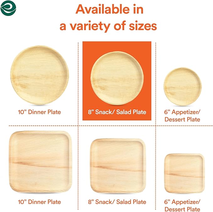 ECO SOUL Compostable 8 Inch Palm Leaf Round Plates (200 Count) Like Bamboo Plates | Biodegradable | Eco-Friendly, Microwave & Oven Safe