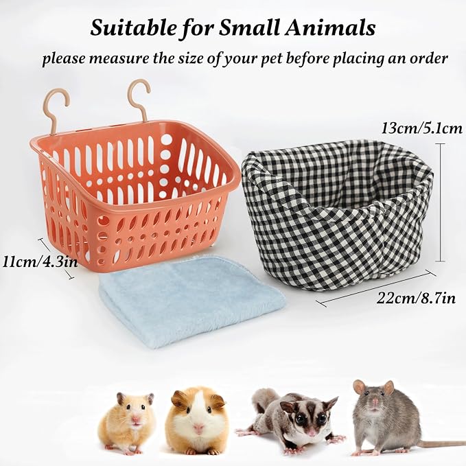 JWShang Rat Hammock for Cage - Small Animal Hanging Basket Bed with Sturdy Hooks, Cozy Pet Rat Cage Accessories for Guinea Pig Chinchilla Sugar Glider Ferret (Pink, S)