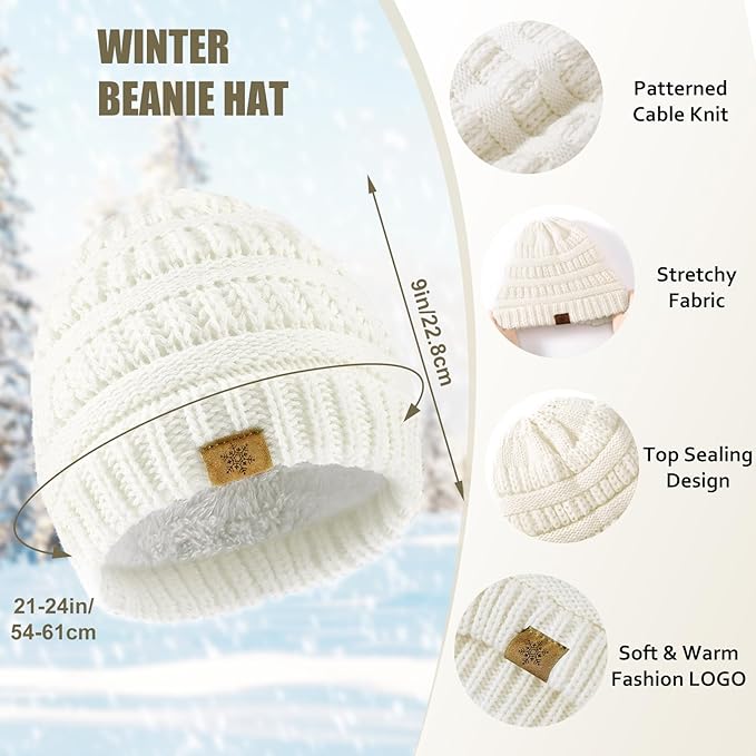 Winter Beanie Hat Scarf Gloves Set, Winter Clothes for Women, Fleece Lined Hats Touchscreen Gloves Thick Neck Warmer