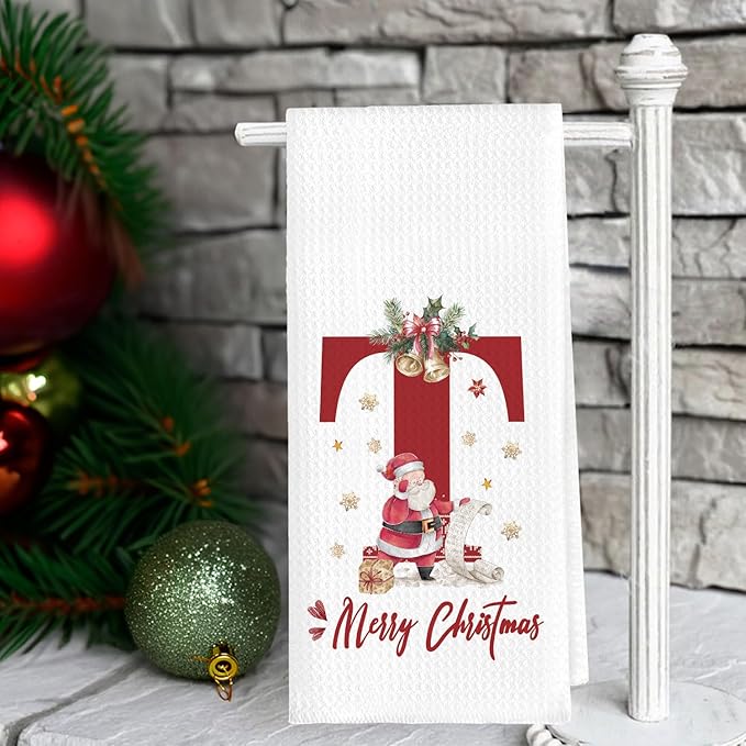 Christmas Initial Letter T Kitchen Towels Personalized Gifts Dish Towels Hand Towels for Kitchen Decorations, Christmas Birthday Gifts for Women, 24x16 Inch