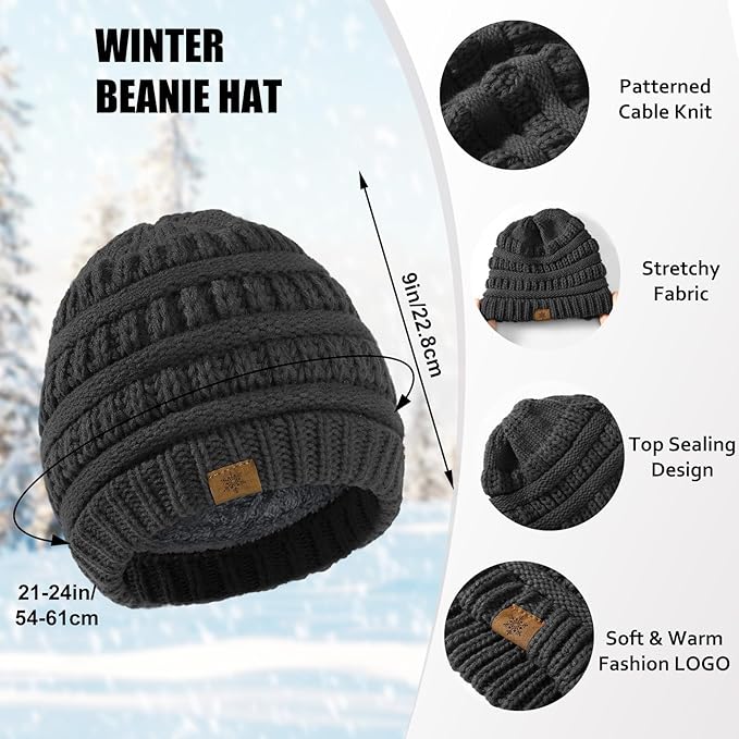 Winter Beanie Hat Scarf Gloves Set, Winter Clothes for Women, Fleece Lined Hats Touchscreen Gloves Thick Neck Warmer