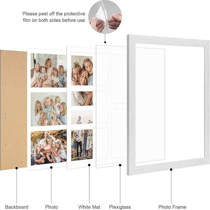 11x13 Collage frame with 5 Openings 4X6 Pictures, Multiple Picture Frame with Mat, Wall or Tabletop Decor, White Wood Grain,2 Pack