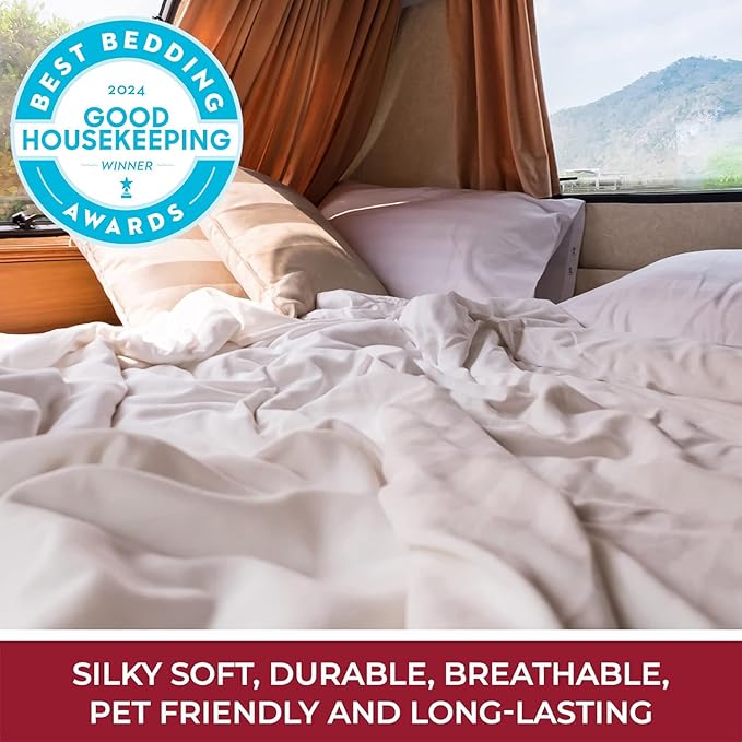Mellanni RV Short Queen Sheets - 4 PC Iconic Collection Bedding - Hotel Luxury, Extra Soft, Cooling Bed Sheets - Deep Pocket up to 10 inch (RV/Short Queen, Hazy Lilac)