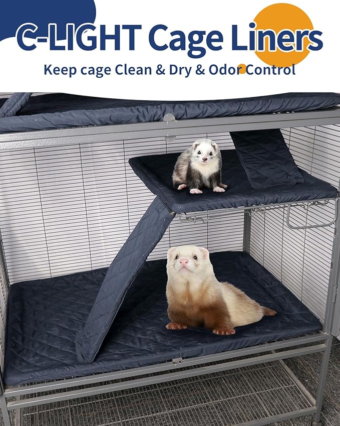 C-LIGHT Ferret Cage Liner, for Ferret Nation & Critter Nation Cage, 4-Layer | Absorbent Cotton with Ultrasonic Welding. Anti-Leak & Odor Control. Fits Chinchilla & Small Animal Cage Accessories.
