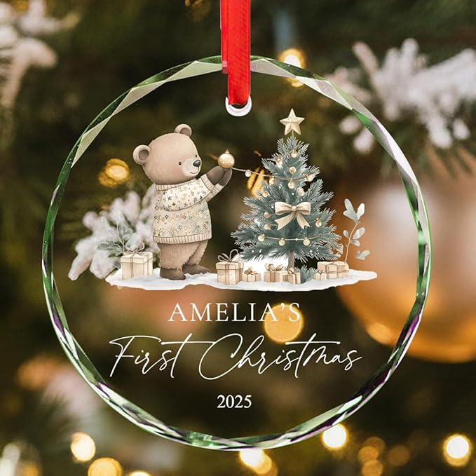 Personalized Baby's First Christmas Ornament 2025 Personalized My First Christmas Ornaments Picture & Name Gift for New Mom, Dad, Grandson or Granddaughter Christmas Tree Keepsake Gift