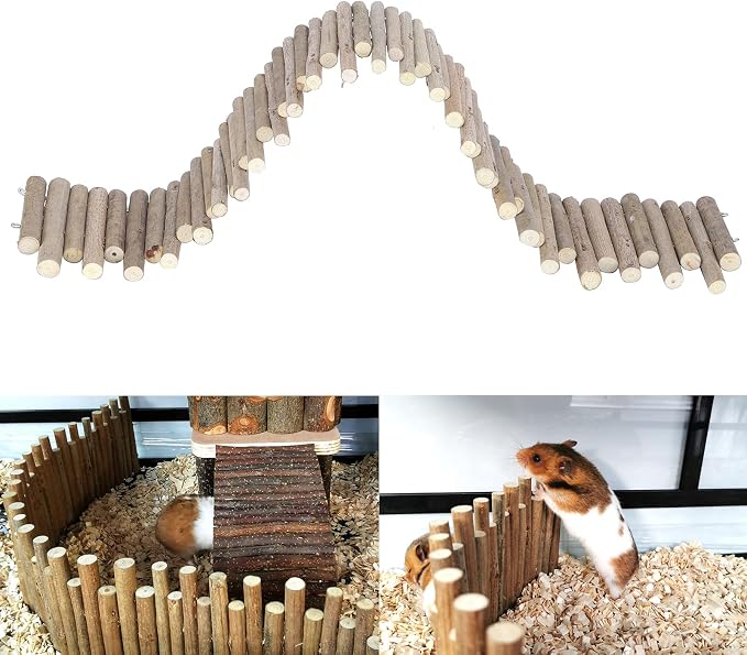 Flexible Hamster Wooden Bridge, 11.8In Fence for Cage Accessories | Rat Wood Sticks Ladder For Platforms Decor Stuff Hides