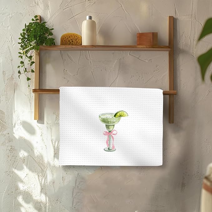 Margarita Decor Bow Kitchen Towels, Gifts for Margarita Lovers Hand Towel, Pink Bow Margaritas Dish Tea Towels for Kitchen Home Bar Decorative, Coquette Margaritas Bar Cart Decor,16x24In