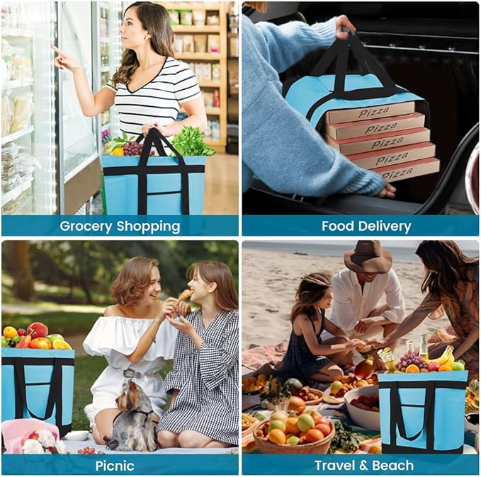 mosago Commercial Insulated Food Delivery Bag 39L, Heavy Duty Thermal Catering Tote with Zipper, Leakproof Hot & Cold Transport Bag for Restaurant & Professional Drivers, Blue