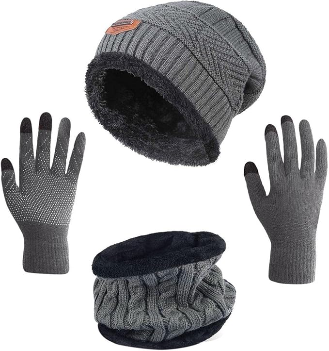HINDAWI Winter Hat Scarf Gloves Slouchy Beanie Snow Knit Skull Cap Touch Screen Mittens Circle Scarves for Women Men