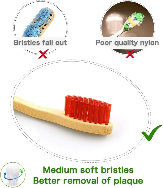 Virgin Forest Bamboo Toothbrush, Natural Eco Friendly Wood Toothbrushes, Biodegradable Charcoal Tooth Brush, Pack of 6