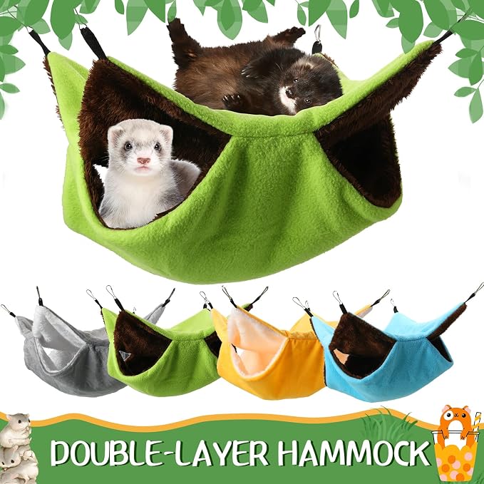 Nuogo 4 Pcs Guinea Pig Rat Hammock for Cage, Dark Color, Classic | Ferret Hanging Hammock, Double Sided, Guinea Pig Accessories for Small Animals, Squirrel, Chinchilla, Parrot, Sugar Glider