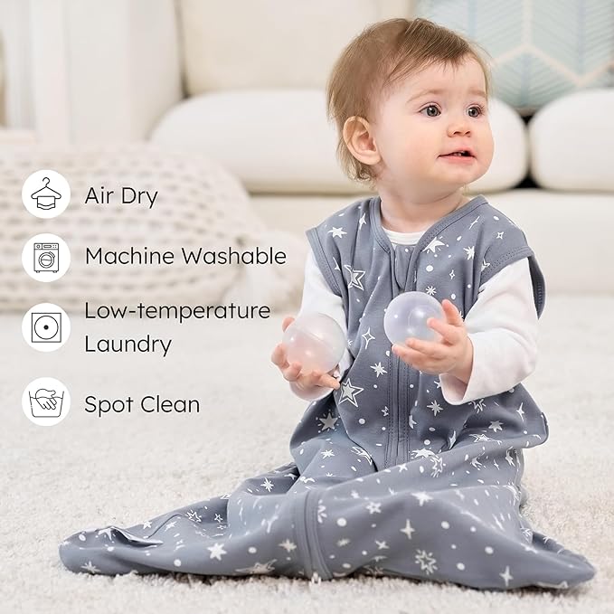 Baby Sleep Sack 0-6 months, 100% Cotton Sleeping Sack for Newborn and Infant, 3 Pack Baby Wearable Blanket for Boy and Girl, 0.5 Tog Lightweight Double Zipper Sleep Bag Grey Moon Bear