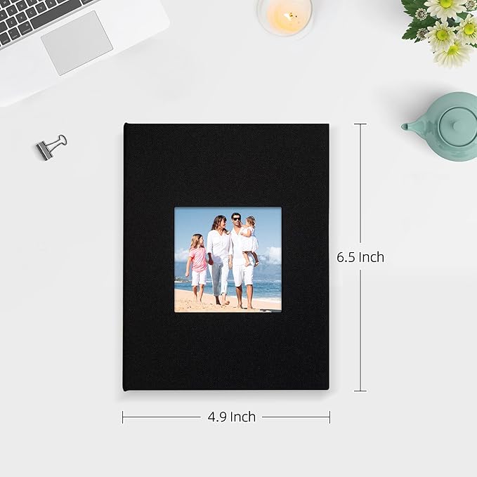 Mublalbum 2 Pack Small 4x6 Photo Album Linen Cover with Display Window Mini Picture Book Each Holds 52 Vertical Pockets for Artwork Postcards or Pictures Storage (Black)