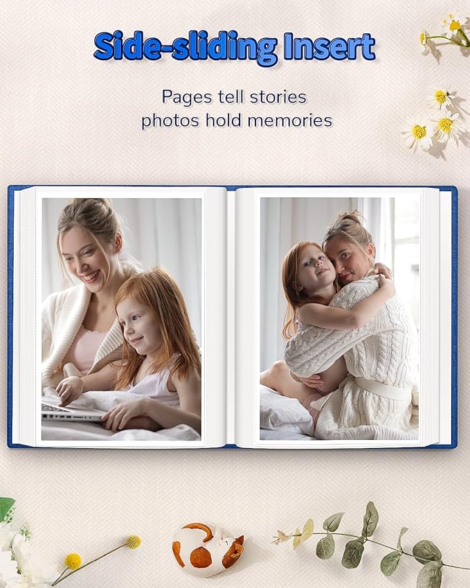 Photo Album 4x6 with 100 Pockets,Slip-in Picture Albums,Linen Cover Memory Book with Front Window,White Page Vertical Photo Book for Wedding,Family,Anniversare,Baby,Vacation