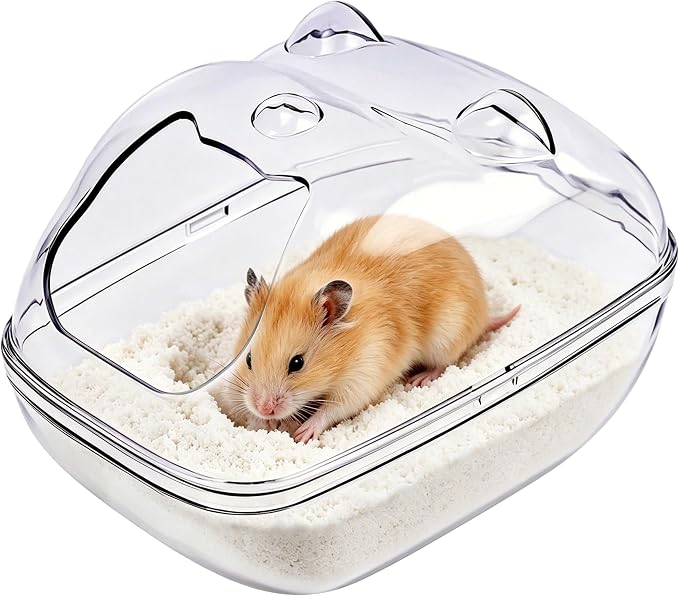 Hamster Bathtub,Sand Bath Container,Mouse dig Box,Splash Proof Hamsters Sand Box Bathroom,Transparent House sandbath for Hamsters,Hamster Toilet Small Animal Habitat Décor(M 5.7 * 4 * 4inches)