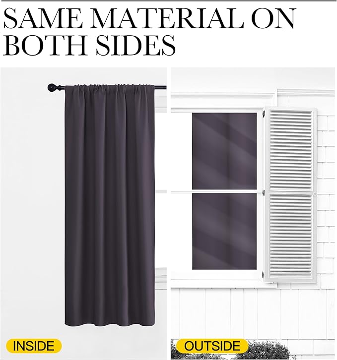 NICETOWN Bedroom Curtains Blackout Draperies, Greyish Purple, 1 Pair, 34-inch W x 63-inch L, Home Decorations Thermal Insulated Solid Pole Top Blackout Drapes for Living Room