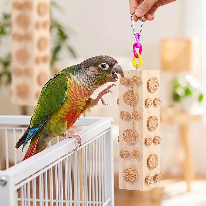 84 Pcs Detachable Corks Bird Foraging Toys for Bird Cage Accessories – 24 Large & 60 Small Chewable Toys for Parrots, African Grey, Amazon, Budgie, Lovebird, Conure, Cockatiel ﻿