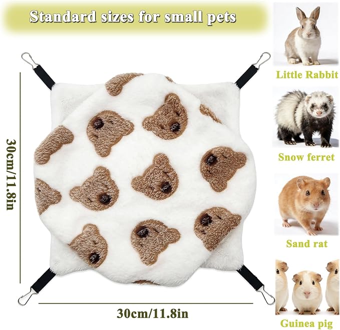2 Pack Guinea Pig Hammock, Rat Hammock, Double Layer Bed | Cozy double-layer fleece hammock for rats, guinea pigs & more. Warm hideout, sturdy hooks, washable cage accessories.