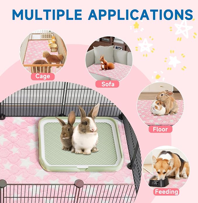 Homimp 2 Pack Guinea Pig Bed, Waterproof Reusable Small Animal Bed,Super Absorbent Pee Pad Mat for Rabbit Bunny Hamster Rat Hedgehog Chinchilla,Washable Fleece Cage Liners, Pink 24"x47"