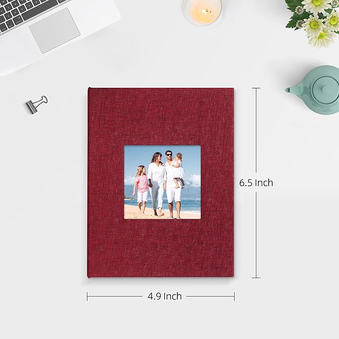 Mublalbum 2 Pack Small 4x6 Photo Album Linen Cover with Display Window Mini Picture Book Each Holds 52 Vertical Pockets for Artwork Postcards or Pictures Storage (Red)